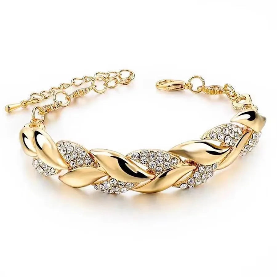 Luxury Love Braided Leaf Bracelet Charm Crystal Bracelets For Women Jewelry