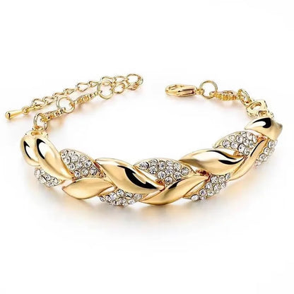 Luxury Love Braided Leaf Bracelet Charm Crystal Bracelets For Women Jewelry