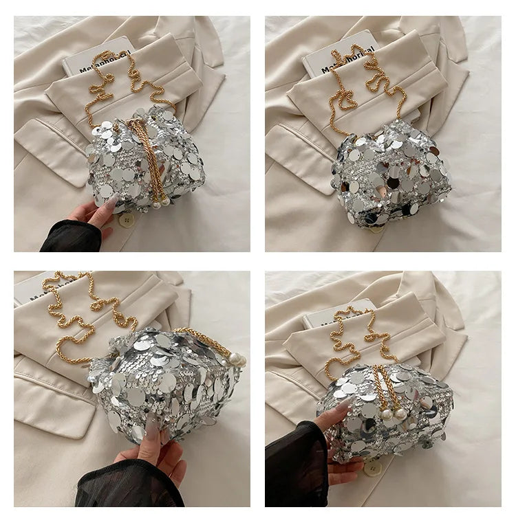 ✨ Sequin Chain Women’s Bucket Shoulder Bag – Retro Luxury Clutch ✨