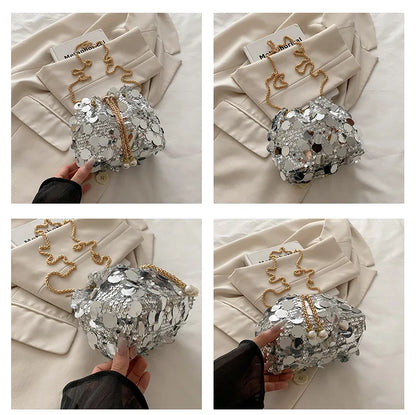 ✨ Sequin Chain Women’s Bucket Shoulder Bag – Retro Luxury Clutch ✨
