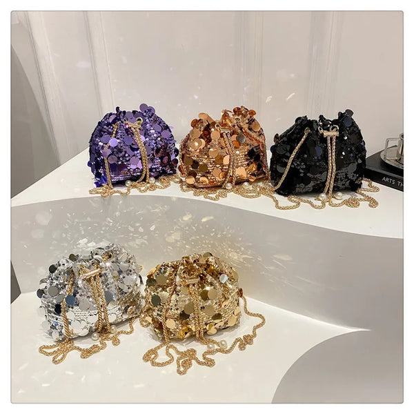 ✨ Sequin Chain Women’s Bucket Shoulder Bag – Retro Luxury Clutch ✨