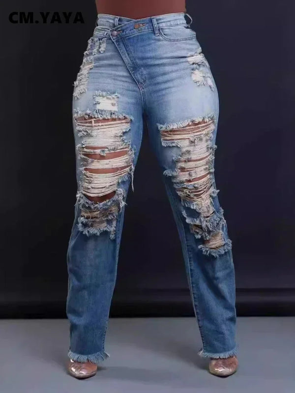 🔥 YAYA Retro Sexy Hole Denim Pants – 2025 Street Skinny High-Waist Jeans