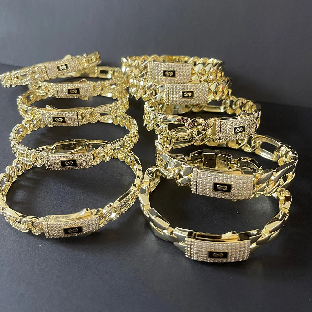 She HOT New hip hop Cuban bracelet Monaco, 14K gold-plated