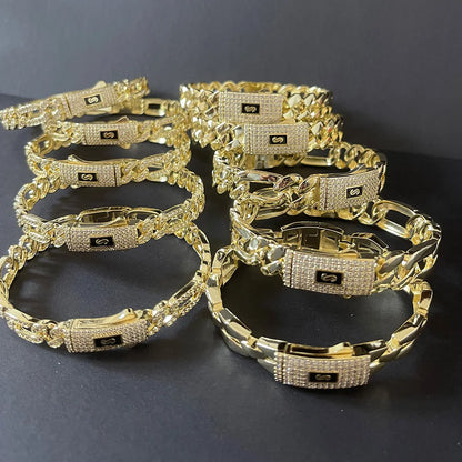 She HOT New hip hop Cuban bracelet Monaco, 14K gold-plated