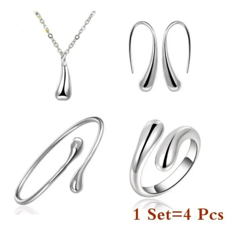 4PC Simple Ring Necklace Bracelet Earrings Four-piece Set  Jewelry Fashion Teardrop Jewelry Set for Women