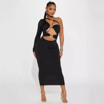 Sexy High-Waist Metal Tube Splice Jumpsuit for Women – Slimming Evening Wear Transoceanic Design