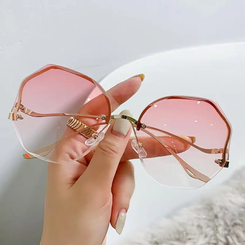 Rimless Luxury Sunglasses Metal Female Vintage Ladies Stylish Design Oversized Square Sun Glasses UV400