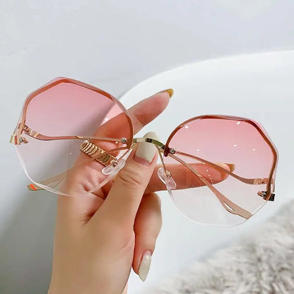 Rimless Luxury Sunglasses Metal Female Vintage Ladies Stylish Design Oversized Square Sun Glasses UV400