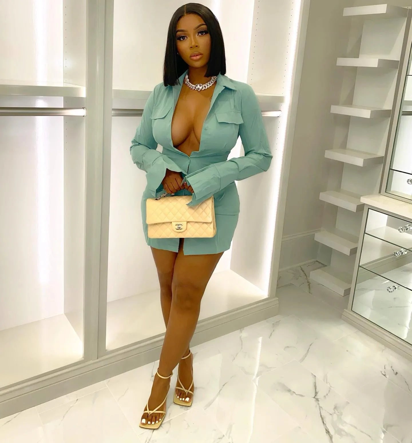 Single-Breasted Lapel Shirt Dress — A-Line Bodycon Long-Sleeve Mini Dress