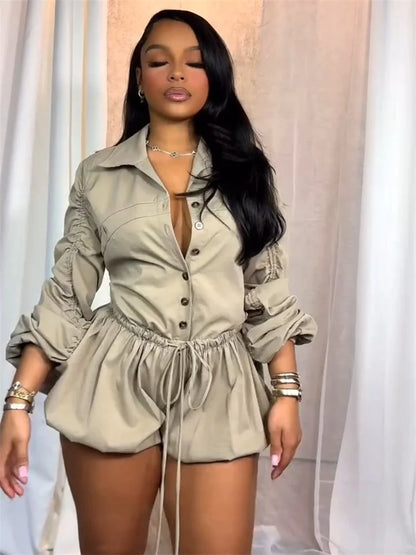 Bold & Sexy Single-Breasted Lace-Up Playsuit – Confidence in Every Curve