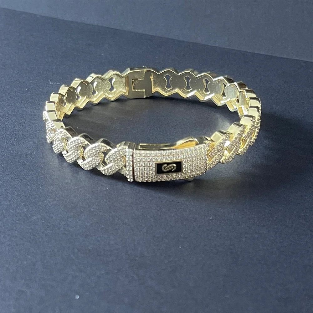 She HOT New hip hop Cuban bracelet Monaco, 14K gold-plated