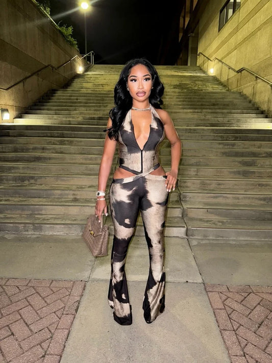 Sister is A Star Sexy V-Neck Halter Jumpsuit for Women – Sleeveless Hollow Street Style Long One-Piece