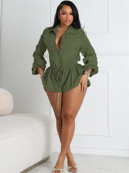 Bold & Sexy Single-Breasted Lace-Up Playsuit – Confidence in Every Curve