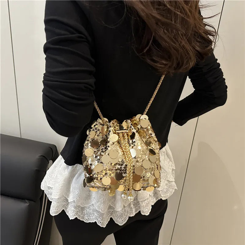 ✨ Sequin Chain Women’s Bucket Shoulder Bag – Retro Luxury Clutch ✨