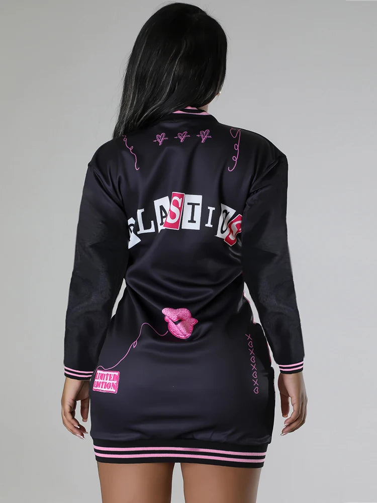 Black Punk Mini Dress – Long Sleeve Slim-Fit Winter Party Dress