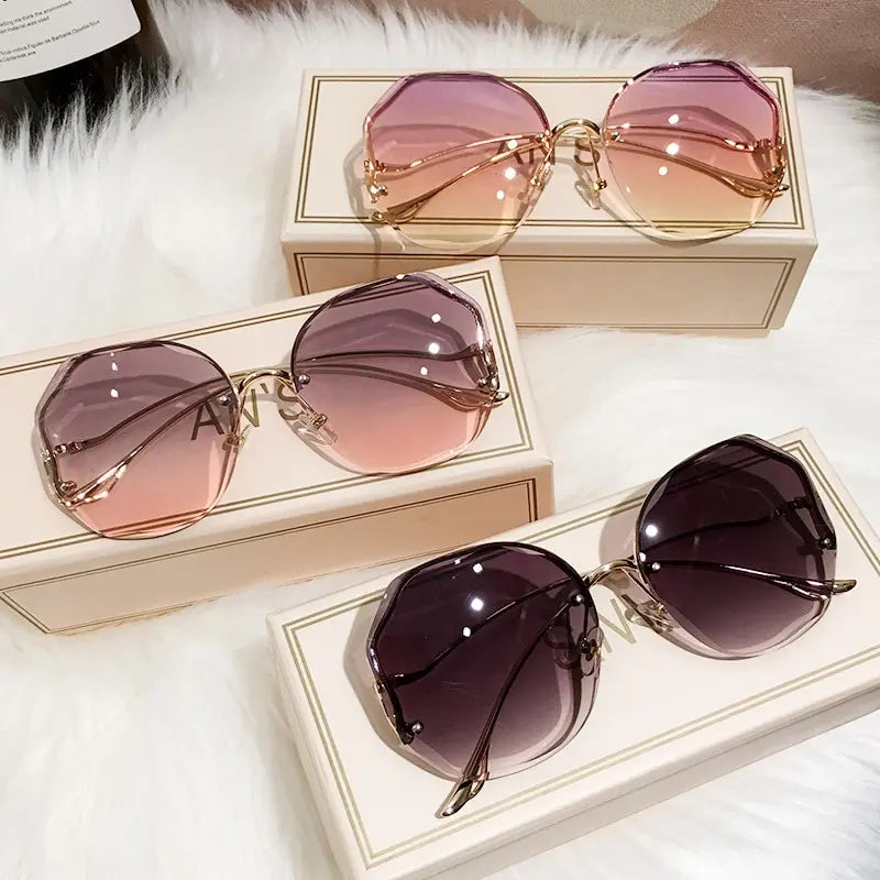 Rimless Luxury Sunglasses Metal Female Vintage Ladies Stylish Design Oversized Square Sun Glasses UV400