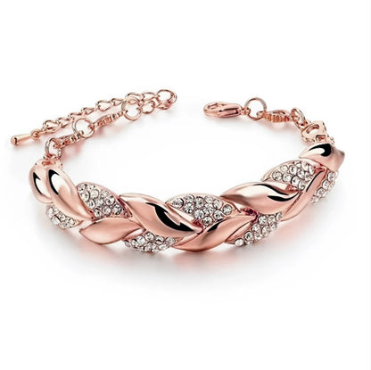 Luxury Love Braided Leaf Bracelet Charm Crystal Bracelets For Women Jewelry
