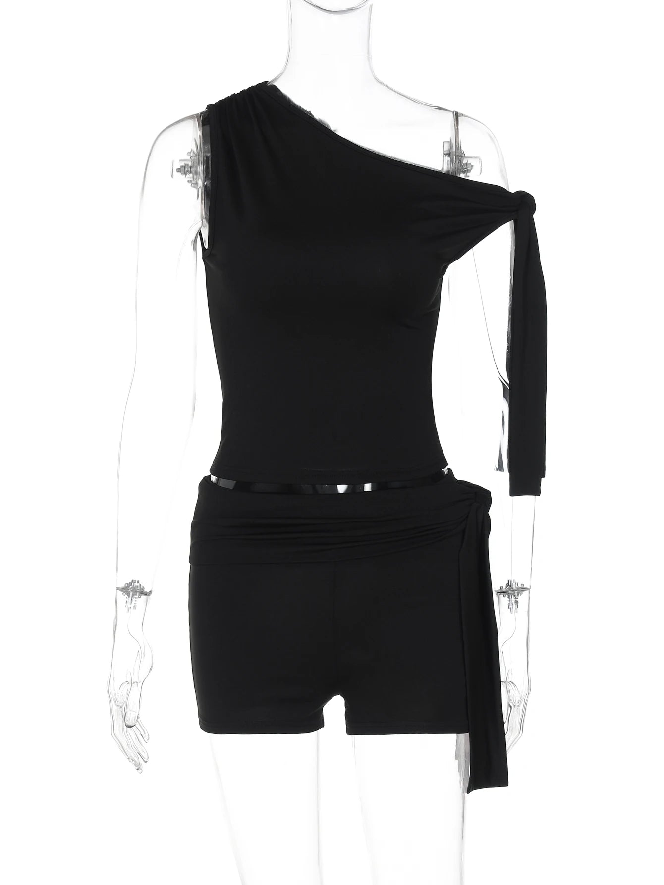 Sexy Skew-Collar Crop Top & Shorts Set – Women’s Summer Bandage Two-Piece Outfit | Streetwear & Clubwear