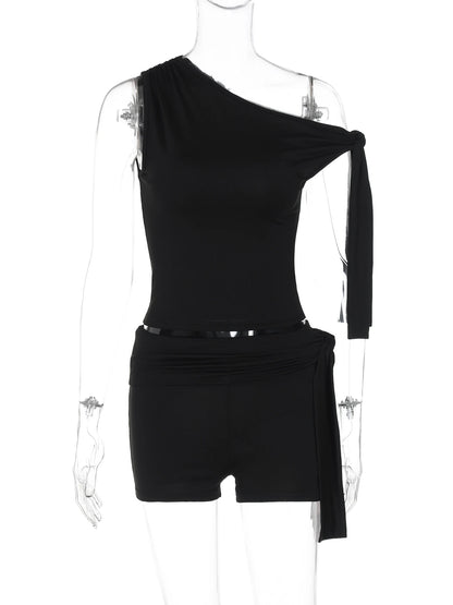 Sexy Skew-Collar Crop Top & Shorts Set – Women’s Summer Bandage Two-Piece Outfit | Streetwear & Clubwear