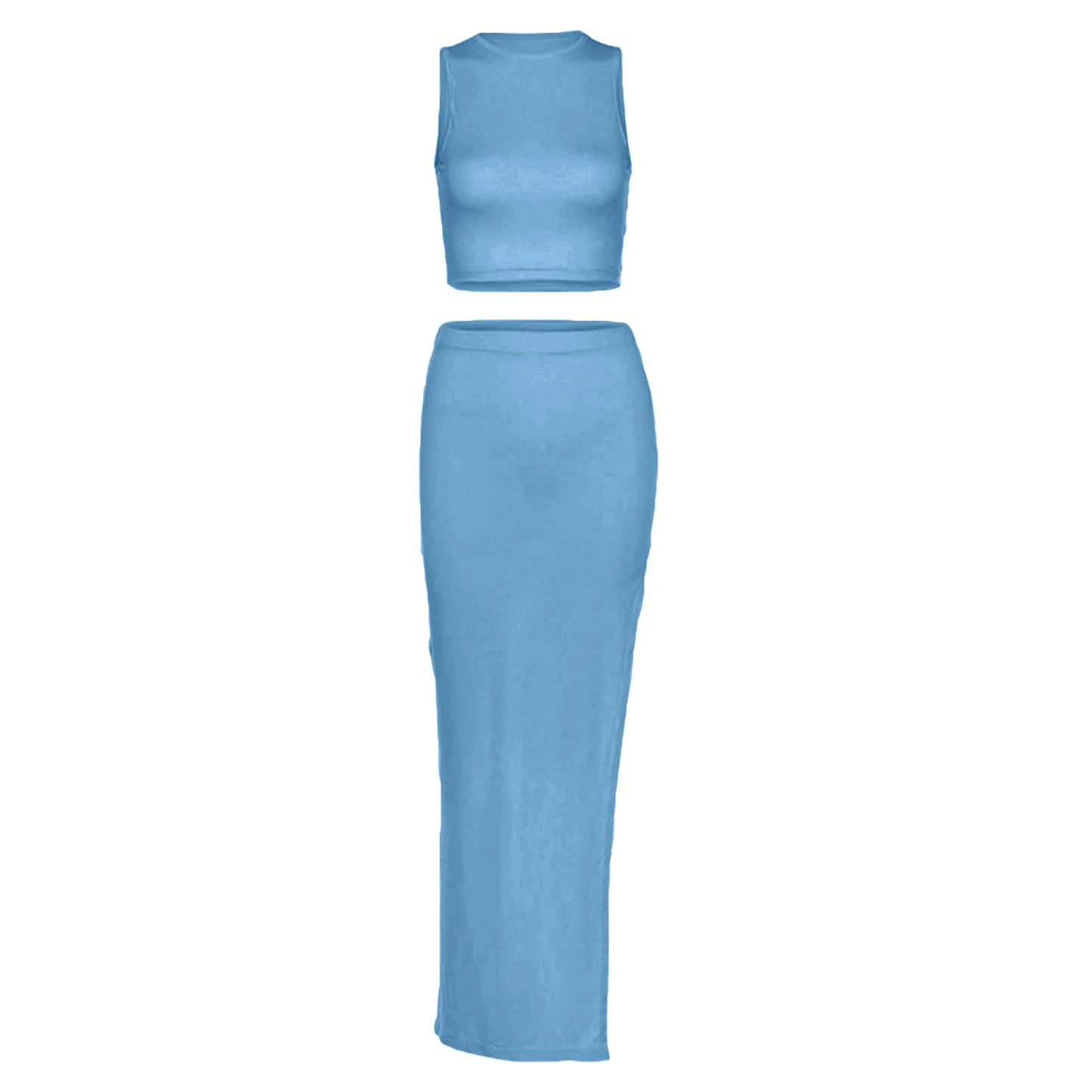 🔥 Quick Sexy 2-Piece Outfit Set 🔥 Sleeveless Crop Tank Top + Wrapped Hip High-Slit Maxi Skirt