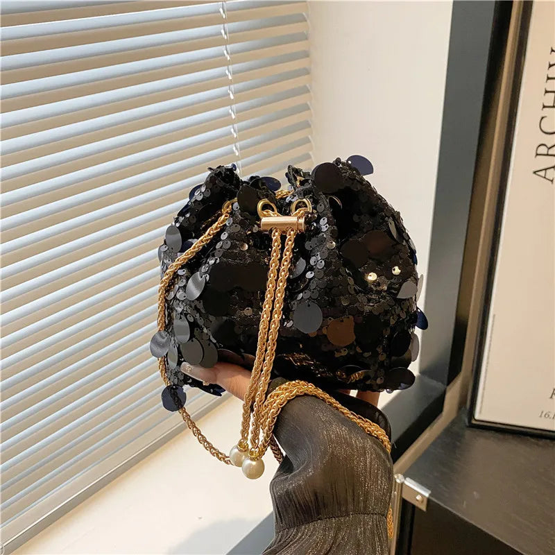 ✨ Sequin Chain Women’s Bucket Shoulder Bag – Retro Luxury Clutch ✨