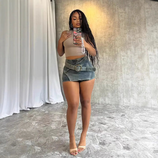 Women’s Washed Denim Culotte Shorts – Trendy Streetwear Style