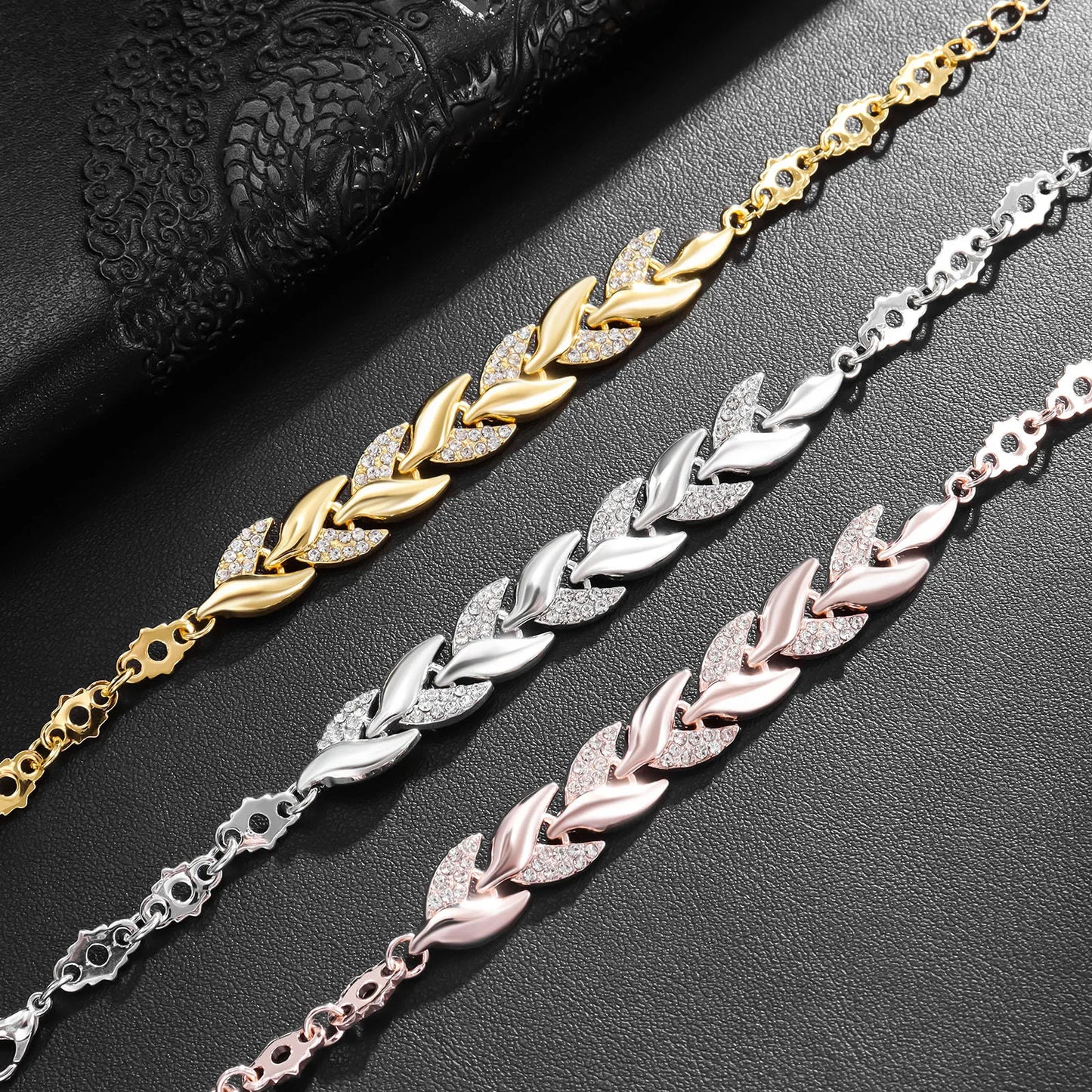 Luxury Love Braided Leaf Bracelet Charm Crystal Bracelets For Women Jewelry