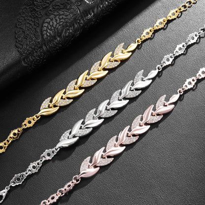 Luxury Love Braided Leaf Bracelet Charm Crystal Bracelets For Women Jewelry