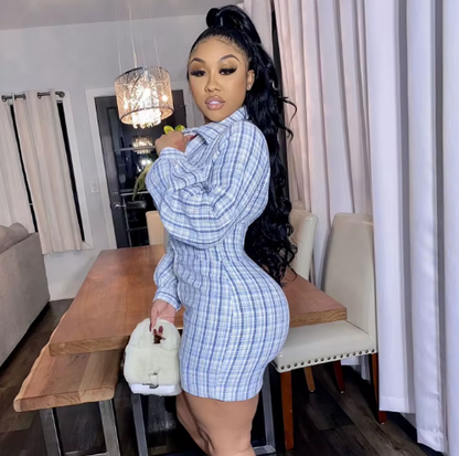 Elegant Night Party Cotton Shirt Dress — Lantern Sleeve Zip Pencil Mini Dress