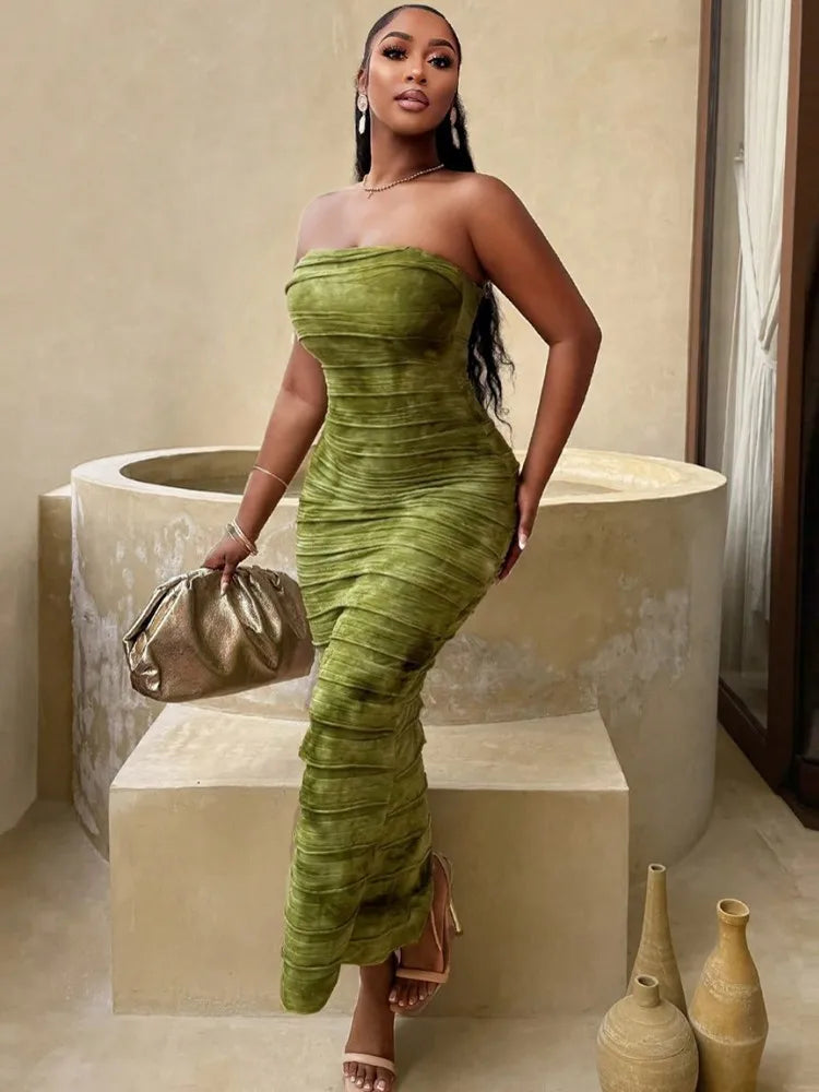 🔥Obsession – Tie-Dye Ruffles Strapless Maxi Dress for Women 🔥