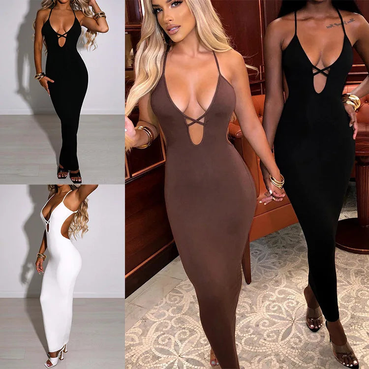 Turn Up Party Club Backless Lace-Up Bodycon Dress – Sexy Sleeveless Hip Wrap Solid Color Dress for Women 🔥💋