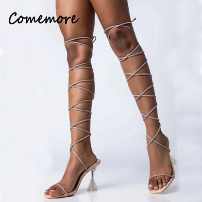 ✨ She Ate – Clear Crystal Lace-Up Heels ✨