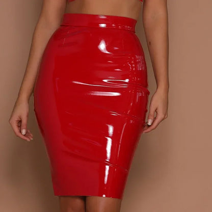 Plus Size 3XS-3XL 2025 Summer Women's Elastic Bright  Leather Tight Body Skirt High Waist Zipper Party Skirts