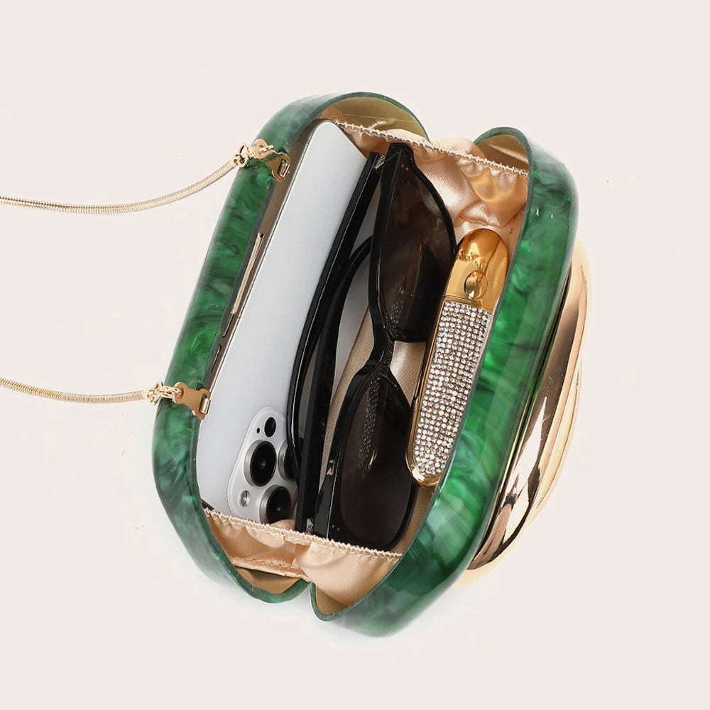 Marble Like Box Bag Metal Details Crossbody Bag Acrylic Shoulder Bags Luxury Brand Handbags Women's Handbag Ladies Female Evening Purse