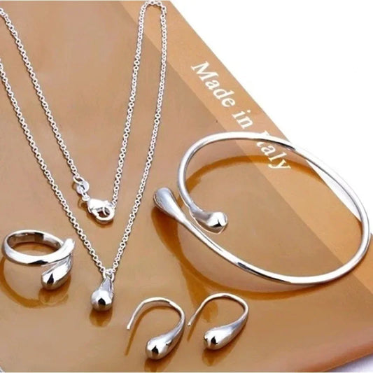 4PC Simple Ring Necklace Bracelet Earrings Four-piece Set  Jewelry Fashion Teardrop Jewelry Set for Women
