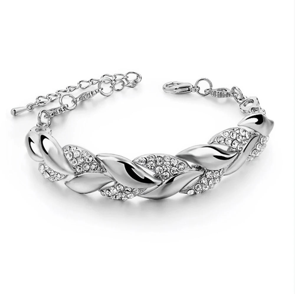 Luxury Love Braided Leaf Bracelet Charm Crystal Bracelets For Women Jewelry