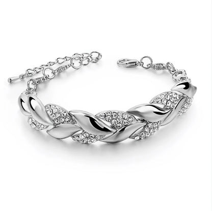 Luxury Love Braided Leaf Bracelet Charm Crystal Bracelets For Women Jewelry