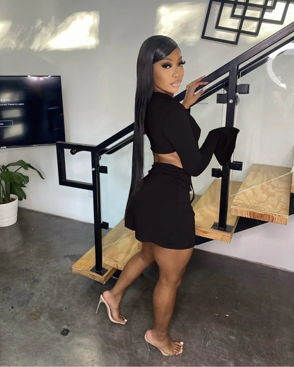 Side-Split Mini Skirt & Lace-Up Crop Top Set – Sexy Holiday 2-Piece Outfit