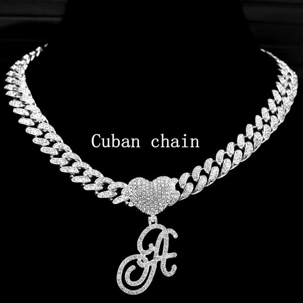 ✨ She Is a Diamond – Luxury Iced-Out Cuban Choker ✨ Custom Cursive Letter Pendant • High-Shine • Statement Chain