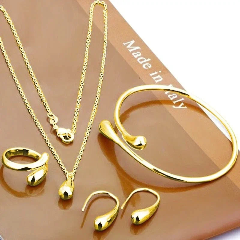 4PC Simple Ring Necklace Bracelet Earrings Four-piece Set  Jewelry Fashion Teardrop Jewelry Set for Women