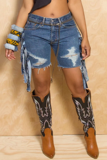🔥 Thick &amp; Sexy Country Girl – Blue Texas Distressed Denim Shorts