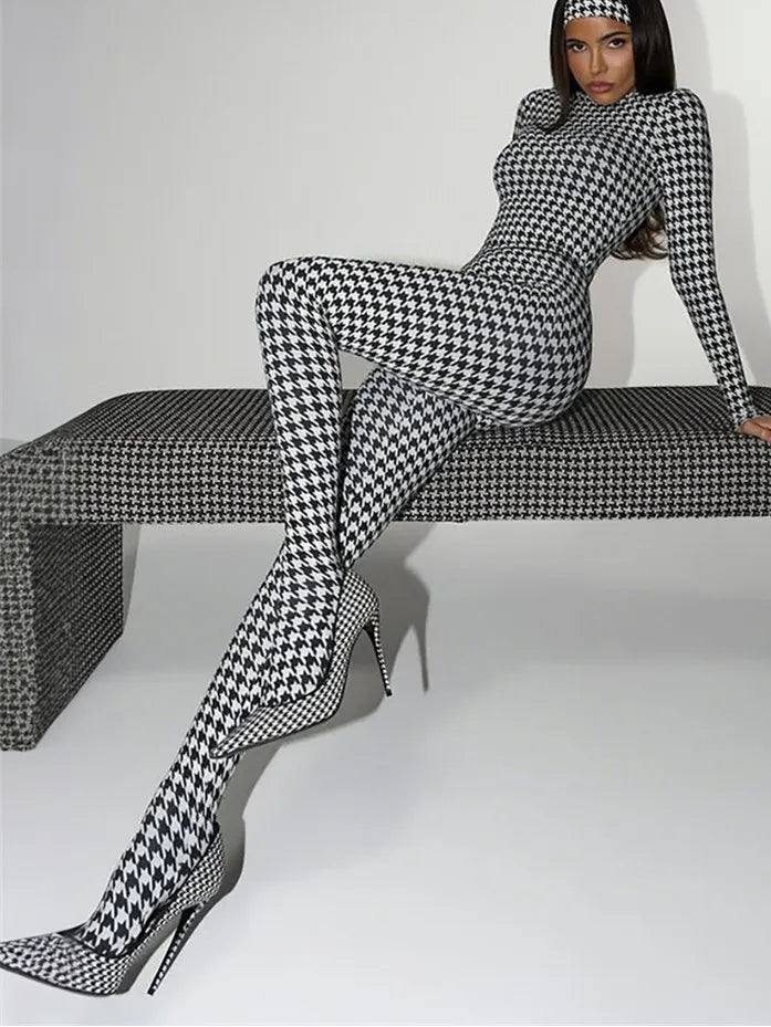 Shestyle Plaid Sexy Body Tea Jumpsuit with Stockings – Women’s Turtleneck Casual Winter Fitness Set ❄️🔥