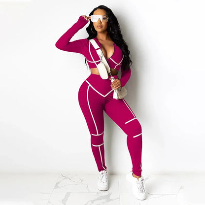 Zip-Front Round-Neck Sports Set – Tight Long-Sleeve 2-Piece Outfit