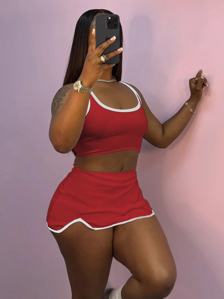 Quick Sexy 2-Piece Matching Set – U-Neck Backless Crop Top & Mini Skirt 💋✨