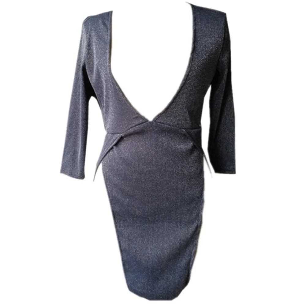 Sexy Deep V-Neck Low-Cut Mini Dress for Women – Elegant Long Sleeve Club & Party Dress