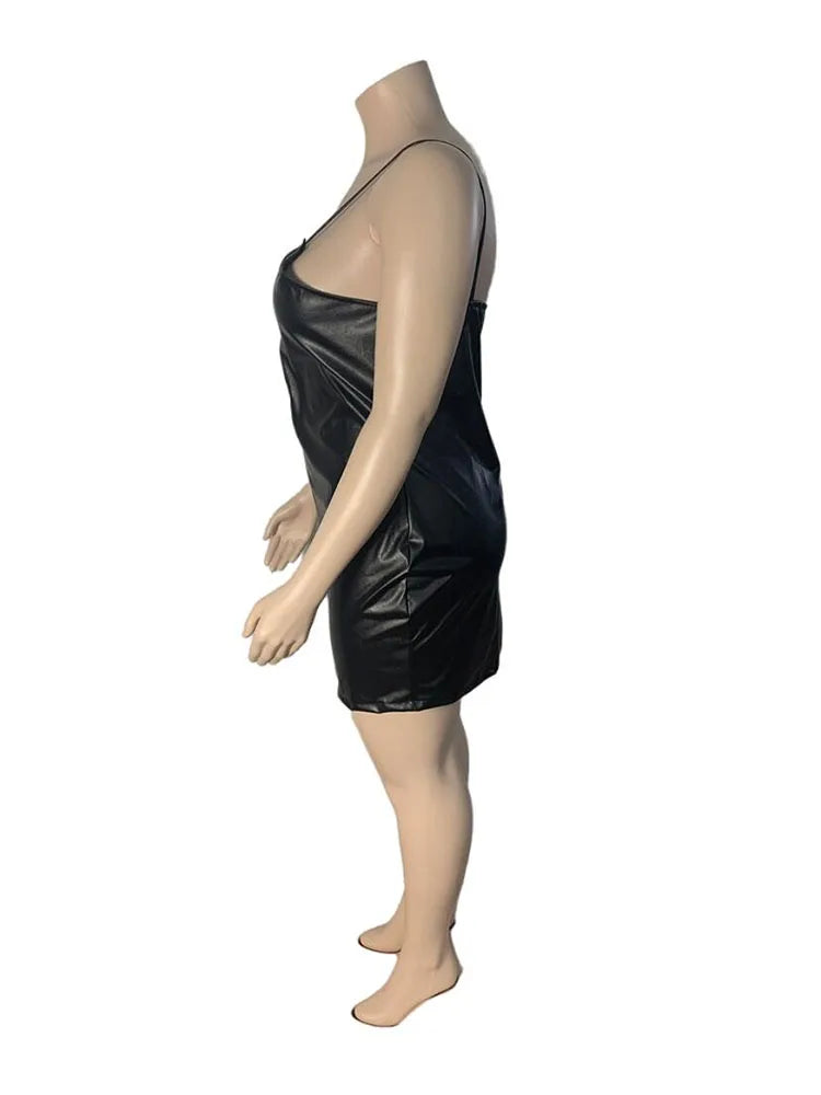Plus Size Dresses 5xl Woman Clothing Plus Leather Dress Pu Clubwear Sling Sexy Short Dress