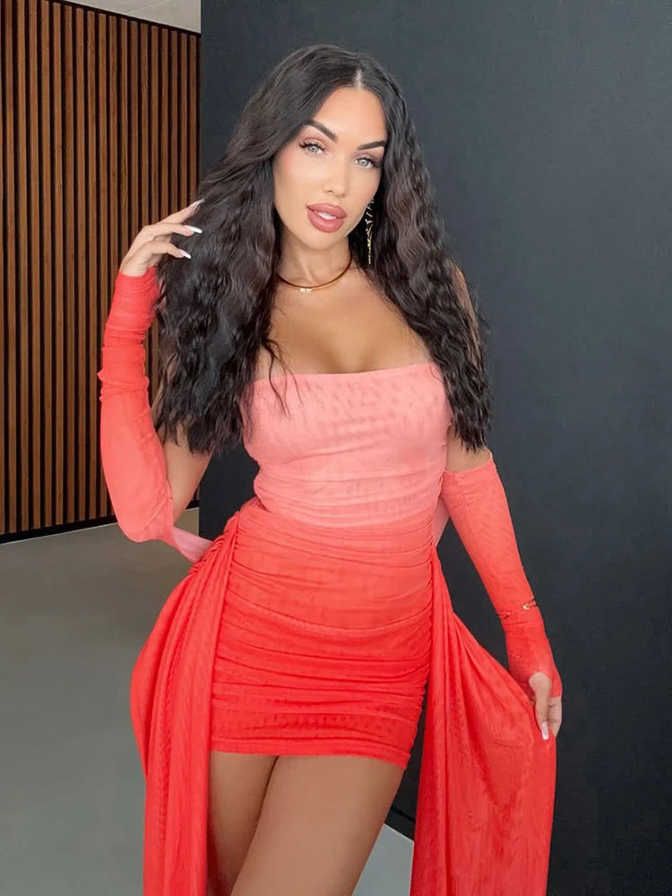 🔥 Take Me Out – 5-Star Celebrity Mini Dress 🔥 Strapless · Ribbon Tassels · Body-Shaping · Includes Full Sleeve Gloves