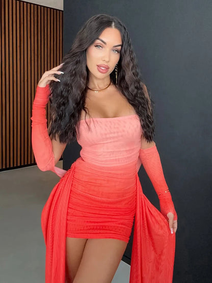 🔥 Take Me Out – 5-Star Celebrity Mini Dress 🔥 Strapless · Ribbon Tassels · Body-Shaping · Includes Full Sleeve Gloves