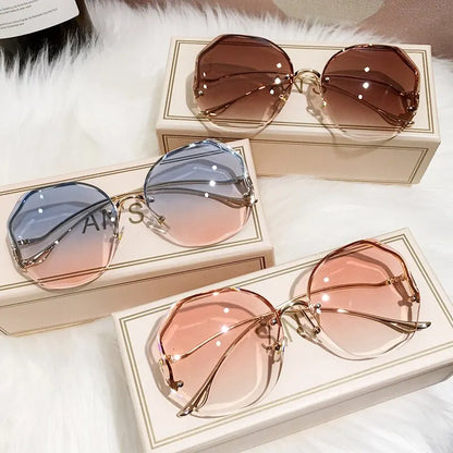Rimless Luxury Sunglasses Metal Female Vintage Ladies Stylish Design Oversized Square Sun Glasses UV400