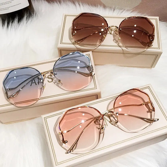 Rimless Luxury Sunglasses Metal Female Vintage Ladies Stylish Design Oversized Square Sun Glasses UV400